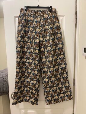 Dressed in LALA Printed Wide-Leg Trousers in Blue, Brown, Cream